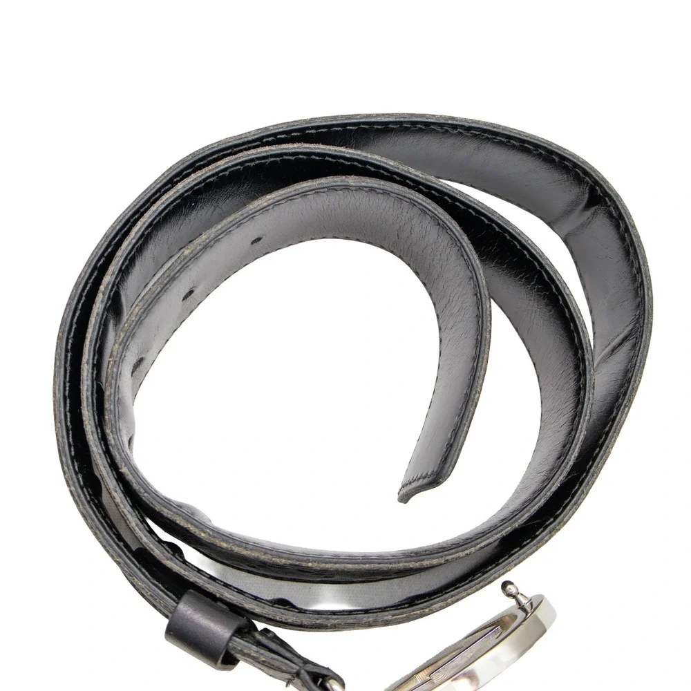 Gucci Men's Interlocking GG Belt Black Leather‎ Silver Buckle Size 95/38